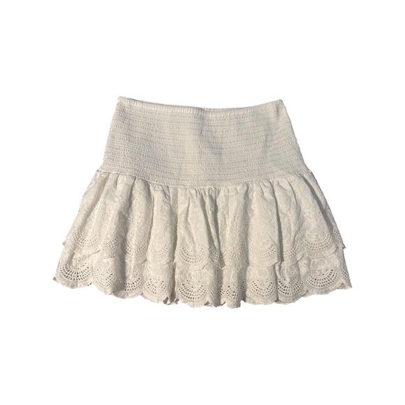 Jennifer & Grace Dresses & Skirts - Jennifer & Grace White Eyelet Cotton Smocked Tiered Mini Skirt Large NEW